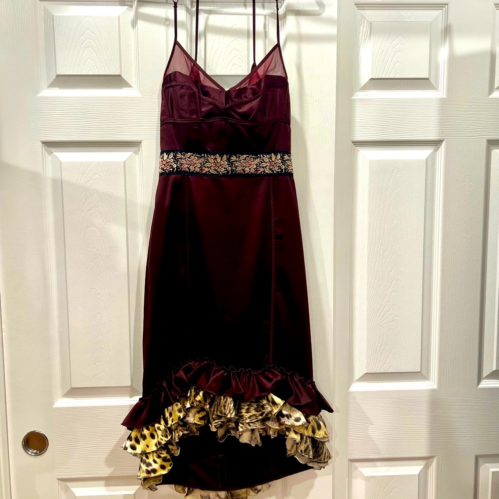 BURGUNDY BUSTIER DRESS
BY ROBERTO CAVALI